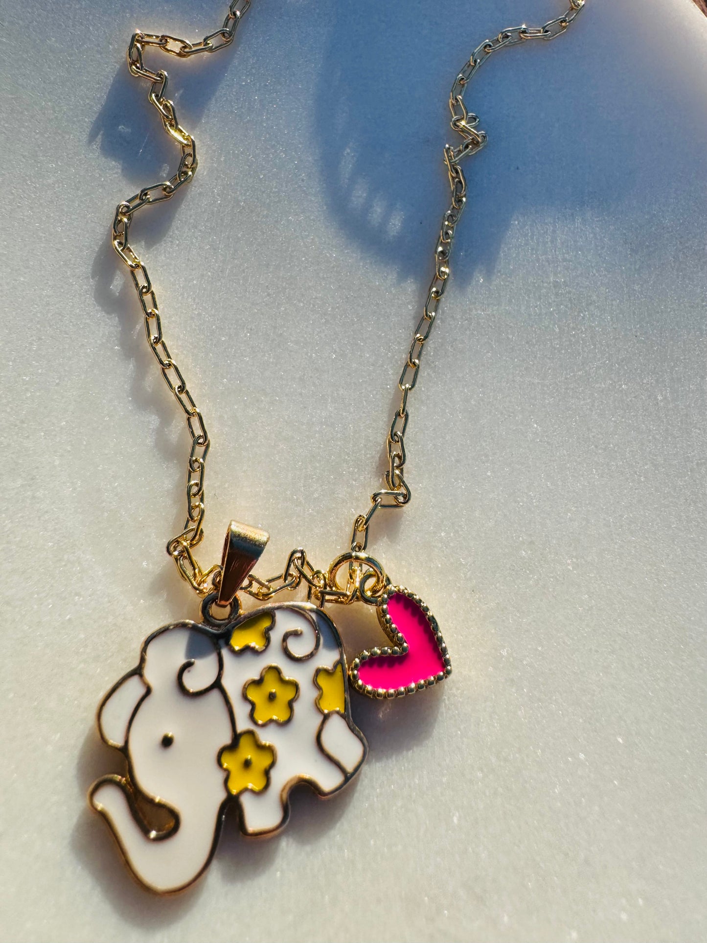 Elefante Necklace with Pink  Heart Charm.